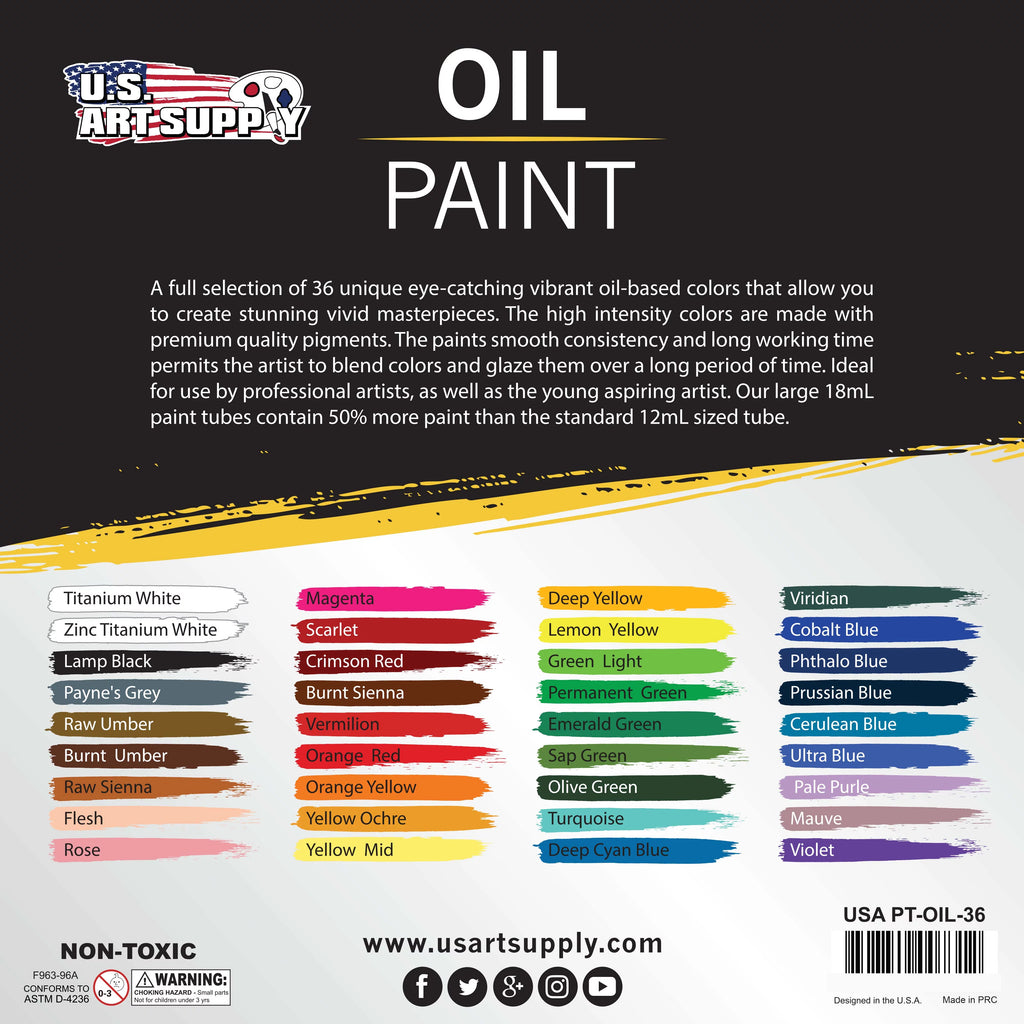 36 Color Set of Art Oil Paint in Large 18ml Tubes K589129