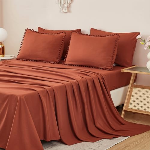King Size 7 Pieces Terracotta Burnt Orange Comforter Set J43003