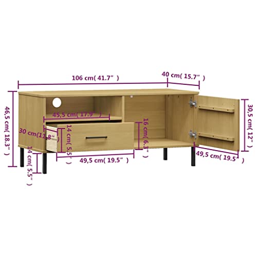 Brown Solid Wood Pine TV Stand with Storage O749347