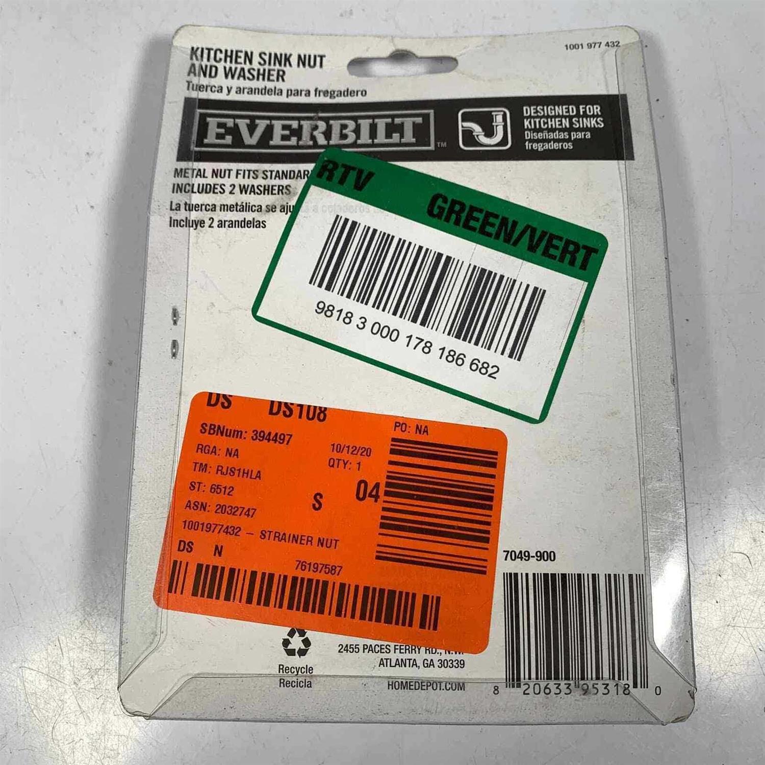 Kitchen Sink Strainer Nut and Washer R2900