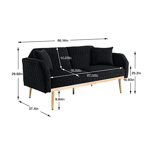Black Velvet Convertible Sleeper Futon Sofa Bed with Metal Legs U66276