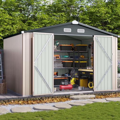 10 x 12FT Outdoor Storage Shed with Double Hinged Door Metal Shed Q97246