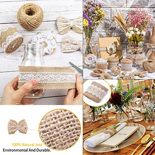 24 Burlap Flowers and Bowknots, 5 Lace Burlap Ribbon Rolls, 1 Twine Ribbon and Glue Point Z6490