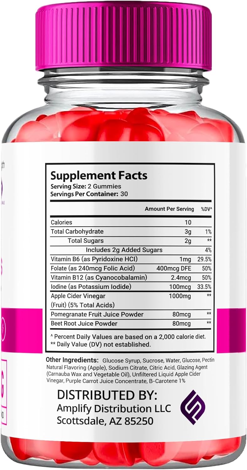 Keto ACV Gummies 1000mg Apple Cider Vinegar Vitamin B12 B6 Folate Supplement (60 Gummies) S15550