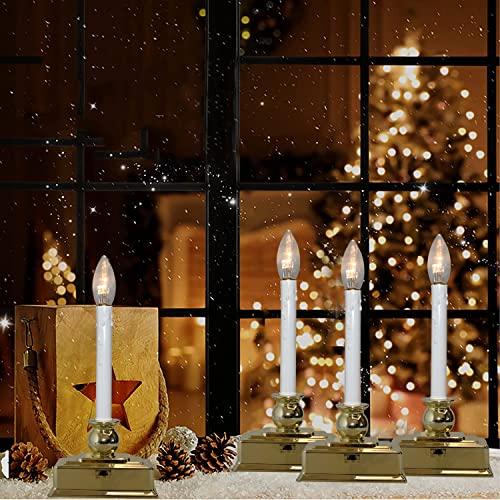 Set of 4 LED Flickering Candles with Gold Base D3125