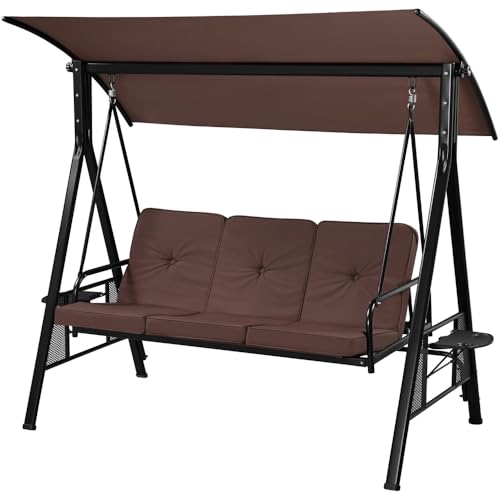 Dark Brown 3-Seat Outdoor Patio Swing with Sunshade D3316