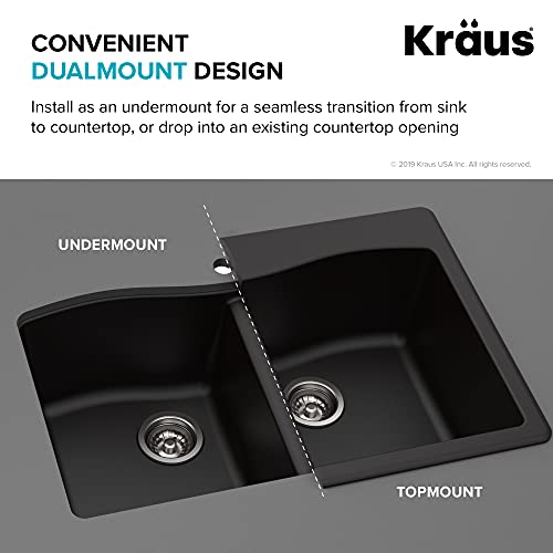 33” Dual Mount Single Bowl Granite Kitchen Sink in Black I558