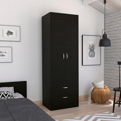 White 2 Door 1 Drawer Wood Armoire Wardrobe W65892