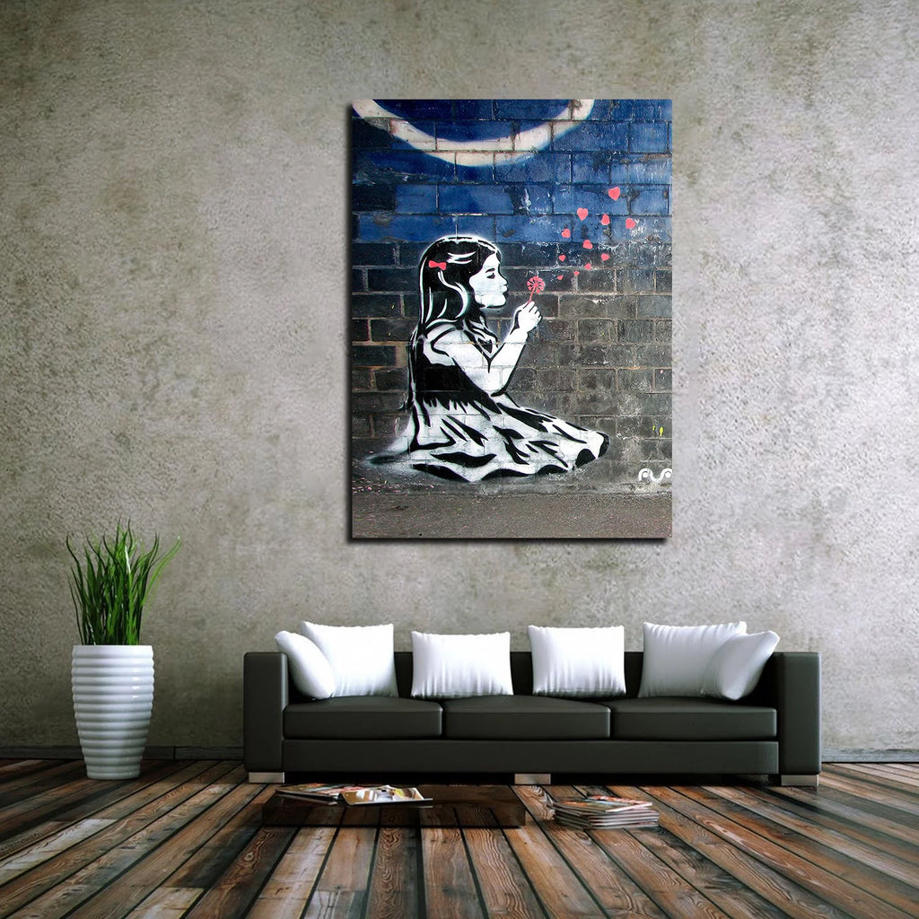 Girl With Dandelion Canvas Art Framed Painting Y107