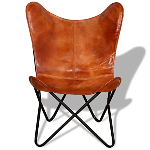 Brown Real Leather Butterfly Chair J9437