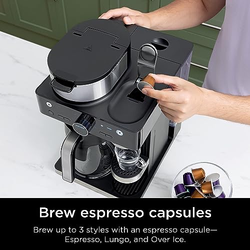 Black Espresso & Coffee Maker, Single-Serve & Capsule Compatible, Built-in Frother N371