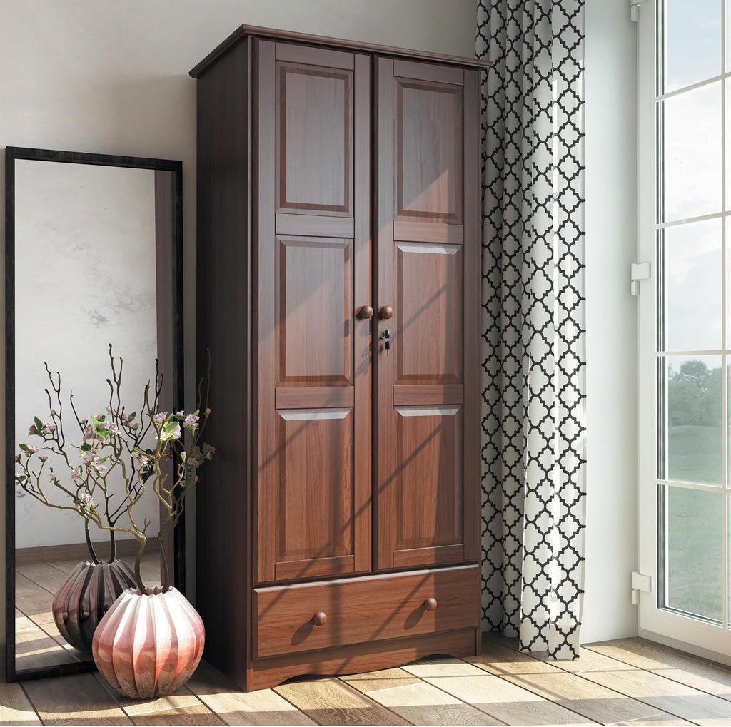 100% Solid Wood Wardrobe Armoire Mocha Stained S4878