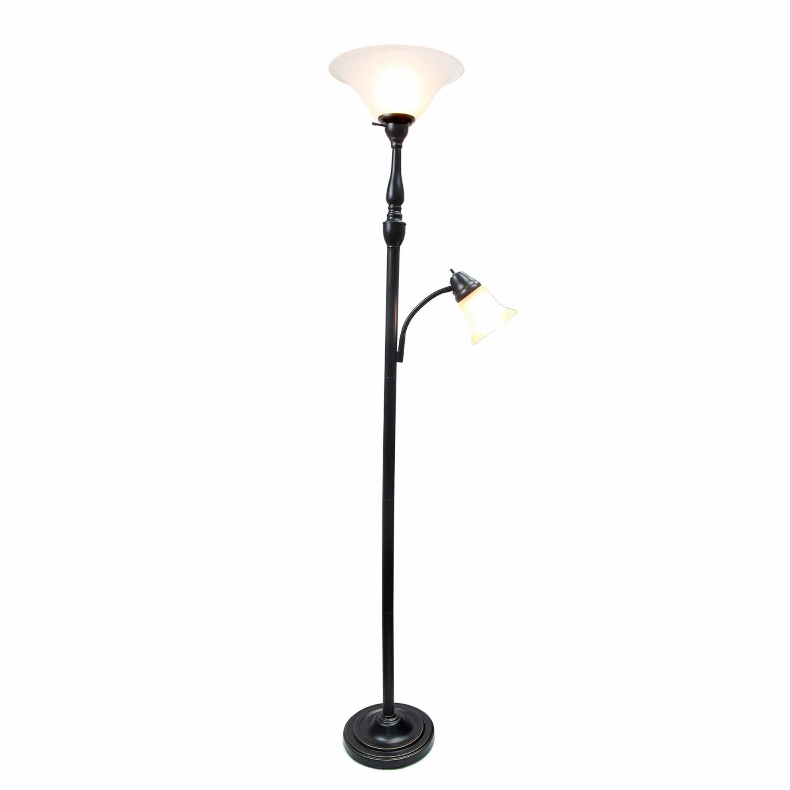 2 Light Floor Lamp with White Marble Glass, Restoration Bronze J892077