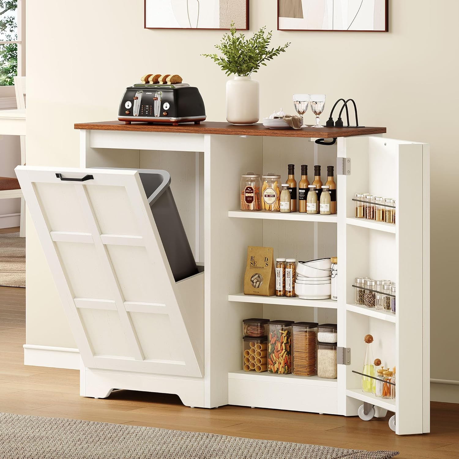 White Oak Tilt Out Trash Cabinet 13 Gallon L1000