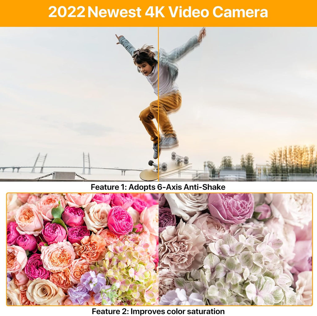 4K 48MP 60FPS Ultra HD Video Camera with Microphone 6-Axis Anti-Shake IR Night Vision Recorder N2631