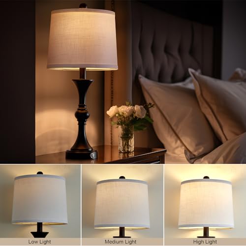 Black Fabric Drum Shade Table Lamps Set of 2 J266