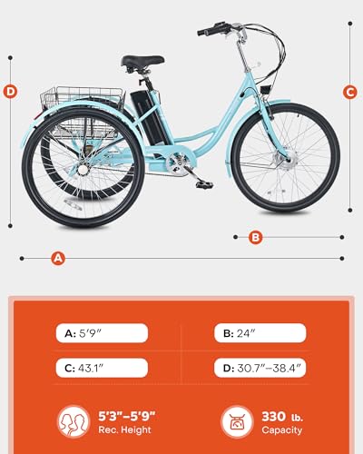 24 inch 250W Electric Tricycle with 468Wh Removable Battery H8256