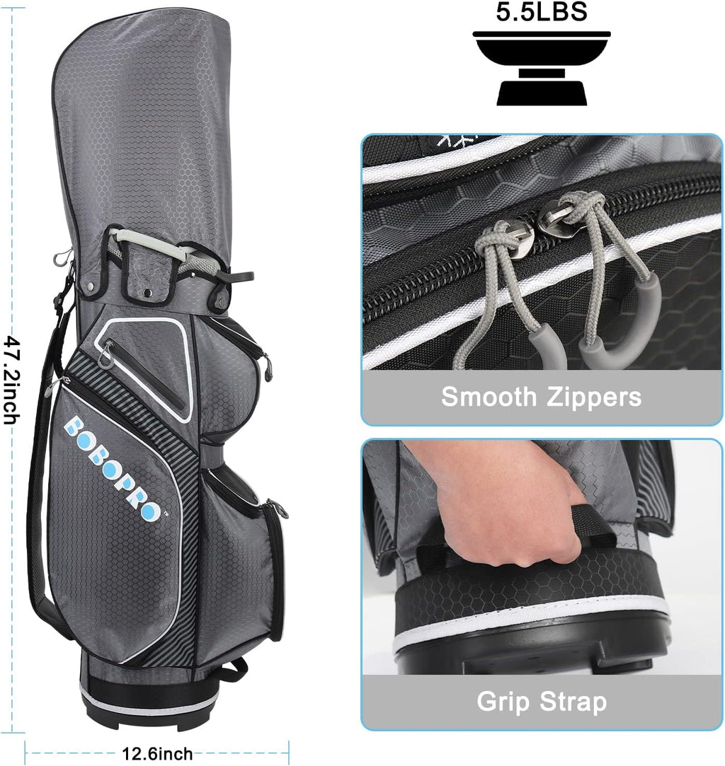 Golf Cart Bag with 14 Way Divider Top, 8 Pockets, Cooler Pouch, Rain Hood, Dust Cover, Detachable Single Strap O54264