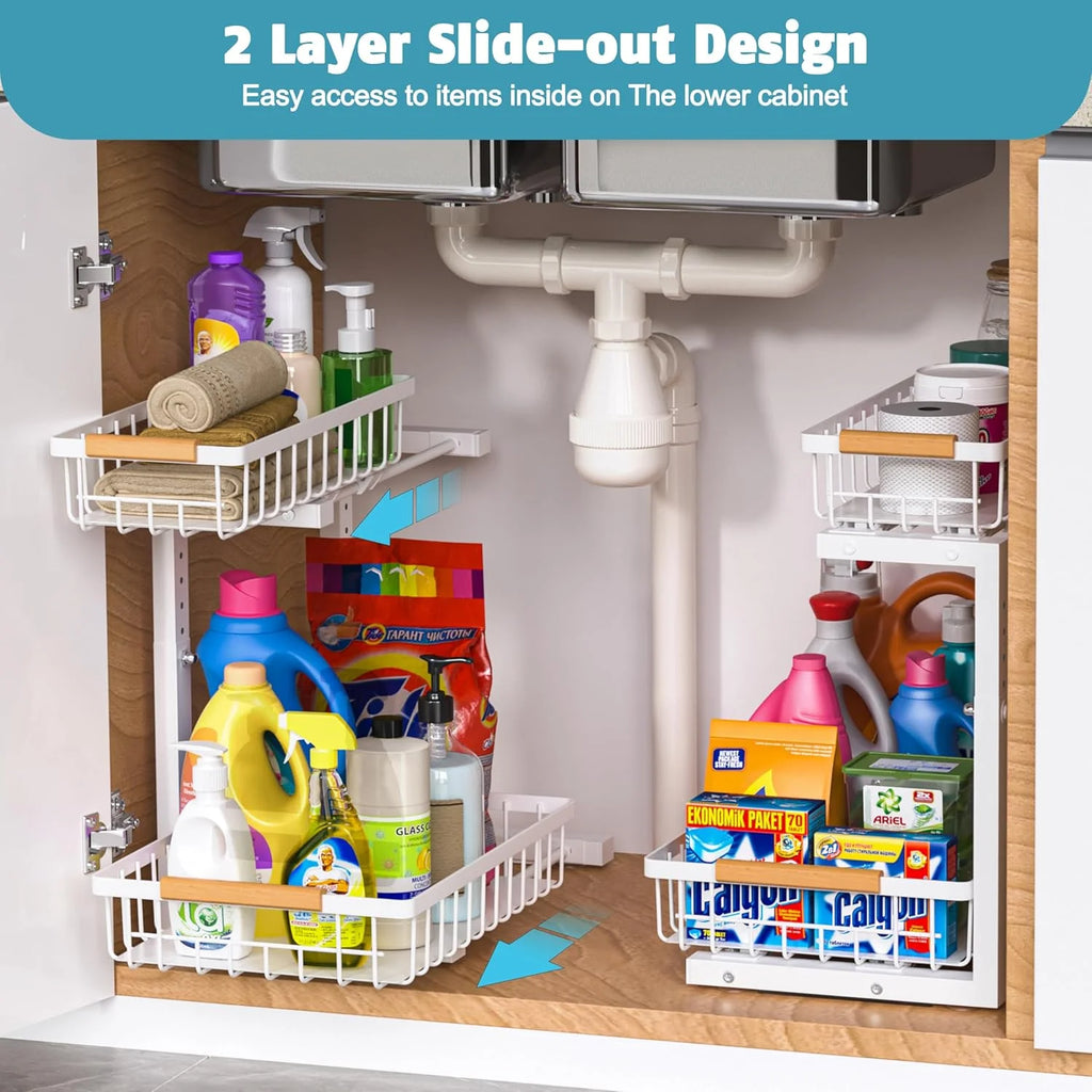 White 2 Pack 2 Tier Slide Out Under Sink Organizer X188532
