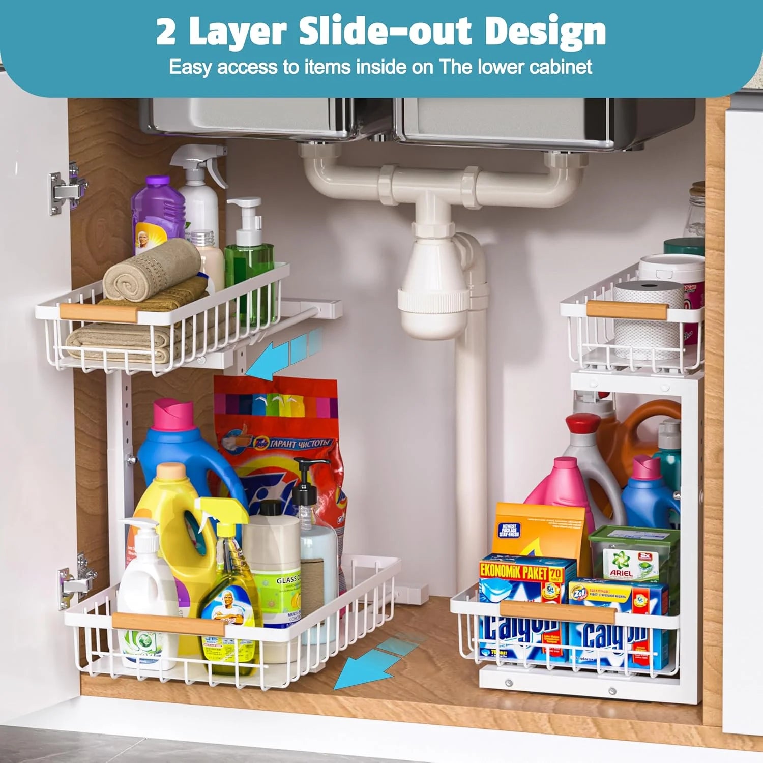 White 2 Pack 2 Tier Slide Out Under Sink Organizer X188532
