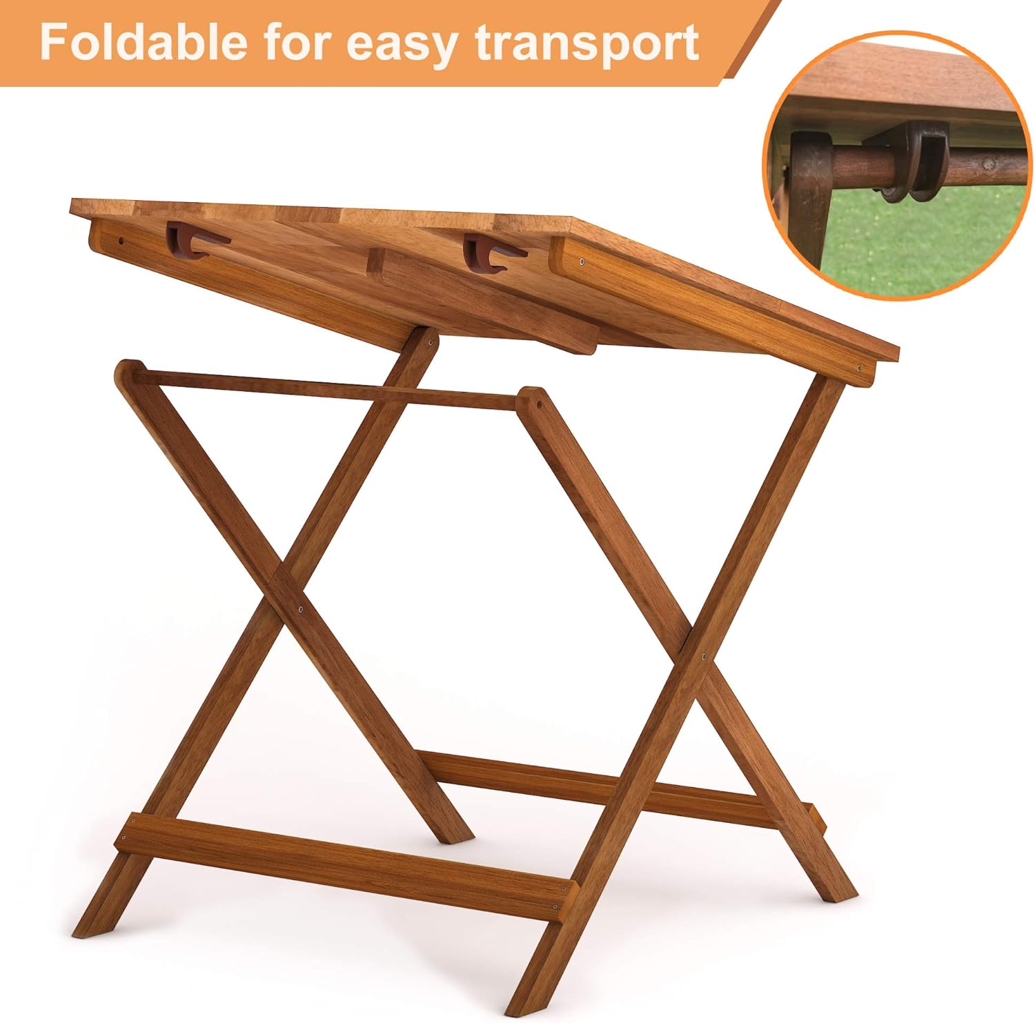 Wood Folding Table 29.5" x 29.5" x 28.7" Golden Teak V9743