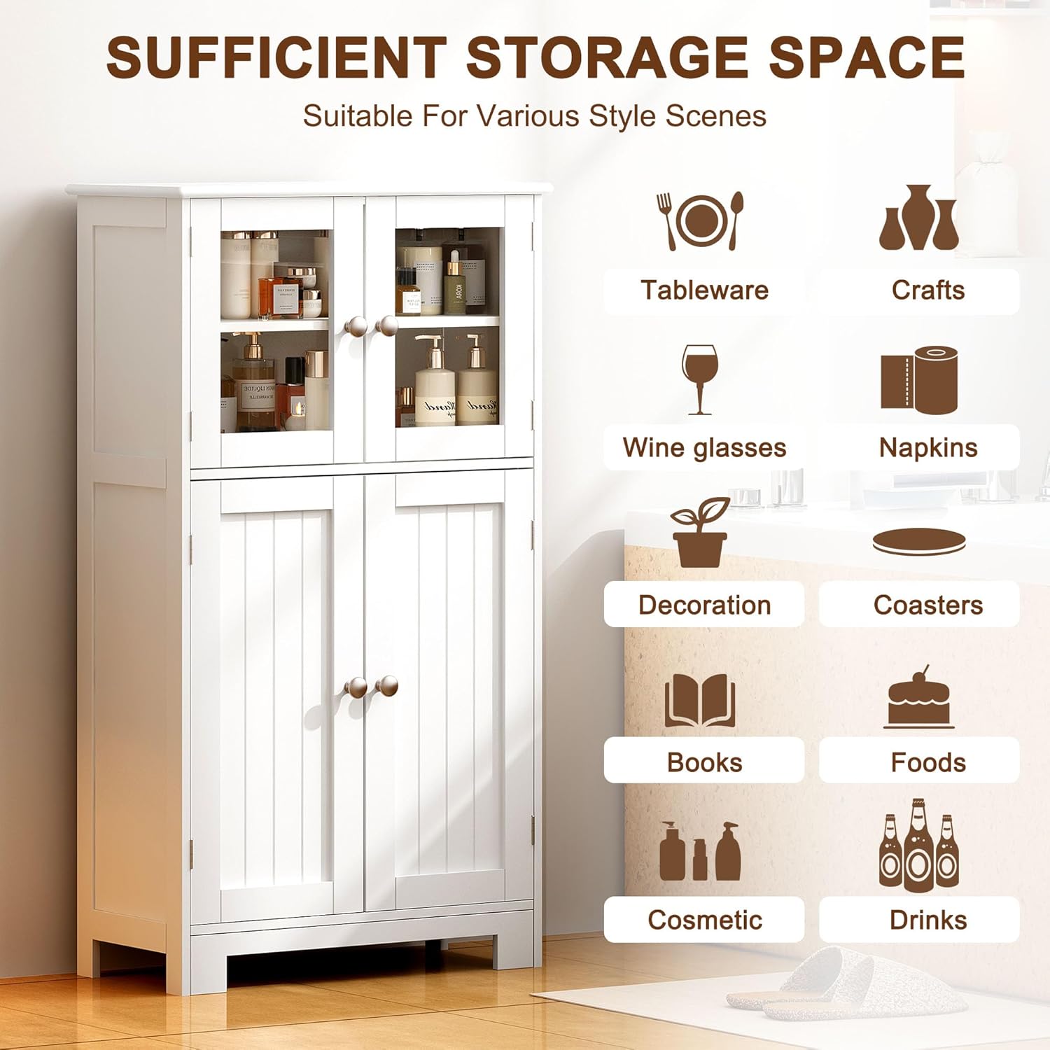 White Freestanding Kitchen Pantry Storage Cabinet C6967