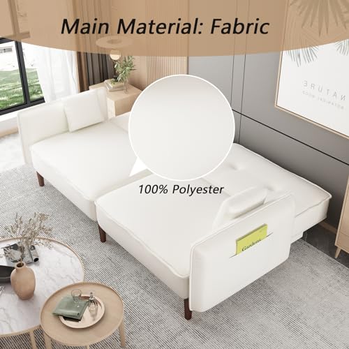 Pink Upholstered Convertible Futon Sofa Bed with 2 Pillows N56934