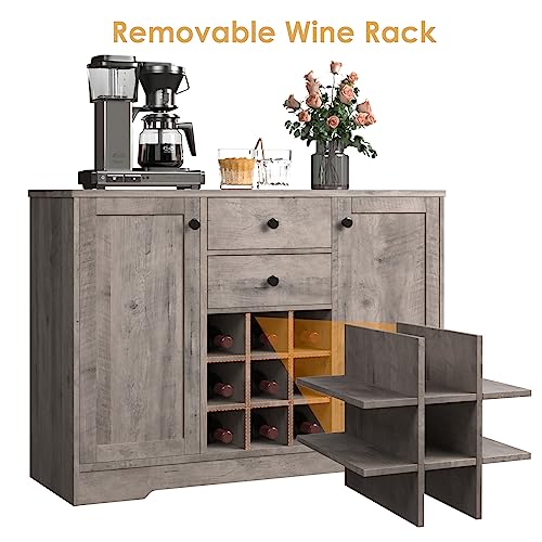Dark Brown Buffet Sideboard with 2 Drawers and Adjustable Shelves J6906