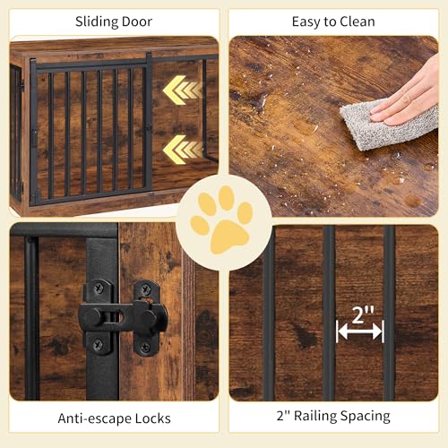 78 Inch Extra Large Double Dog Crate Furniture with Divider, Rustic Brown B24461