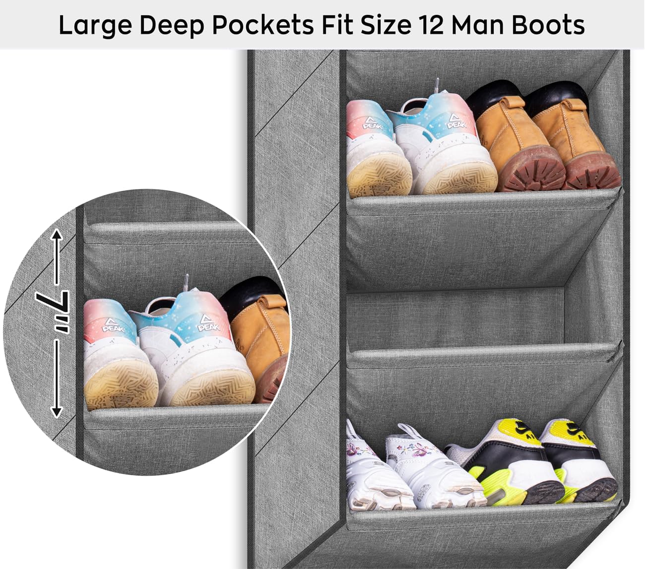Grey Over The Door Shoe Organizer with Large Deep Pockets H4685