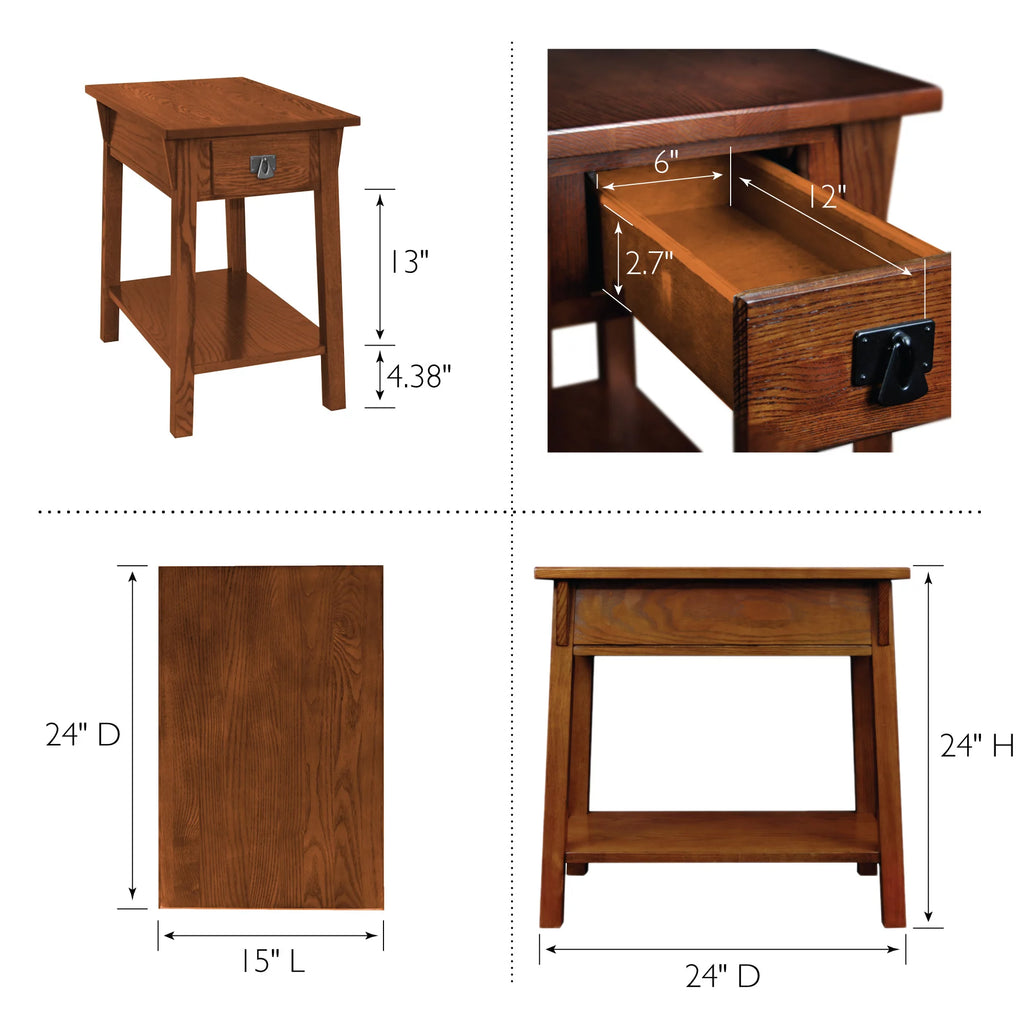 Mission End Table with Drawer Solid Wood Russet Finish F6235