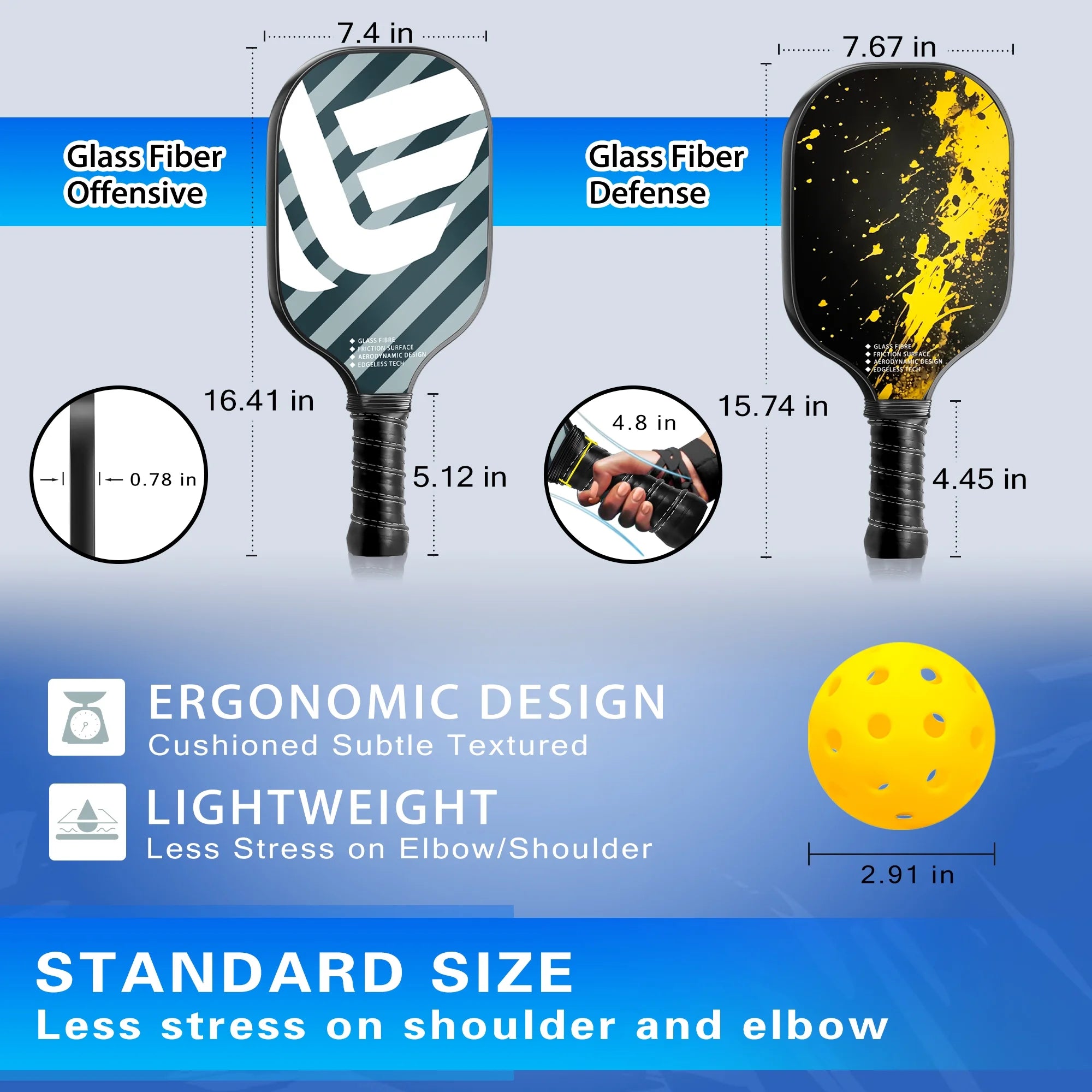 Graphite Fiberglass Pickleball Paddles Set N90235