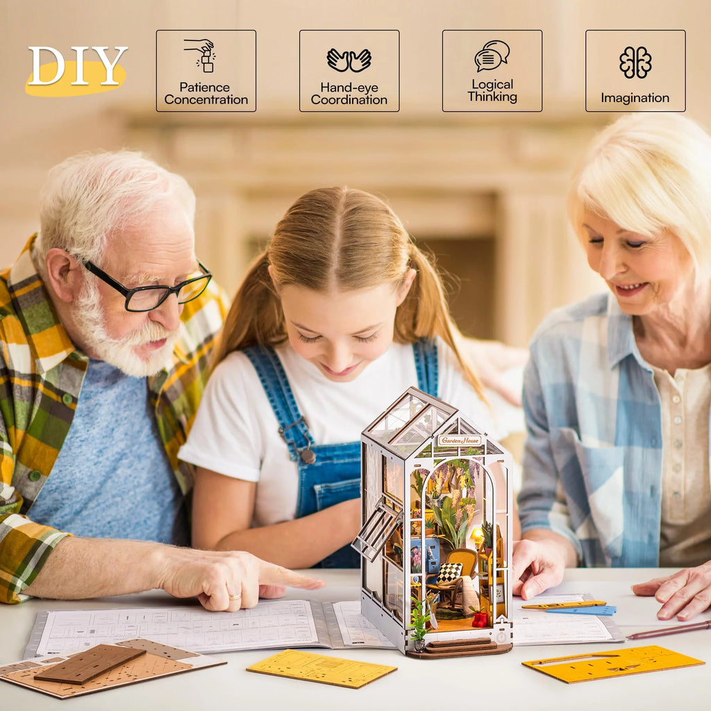 Book Nook Kit DIY Miniature House with LED Light Wooden Bookend Craft Diorama Kit L3204