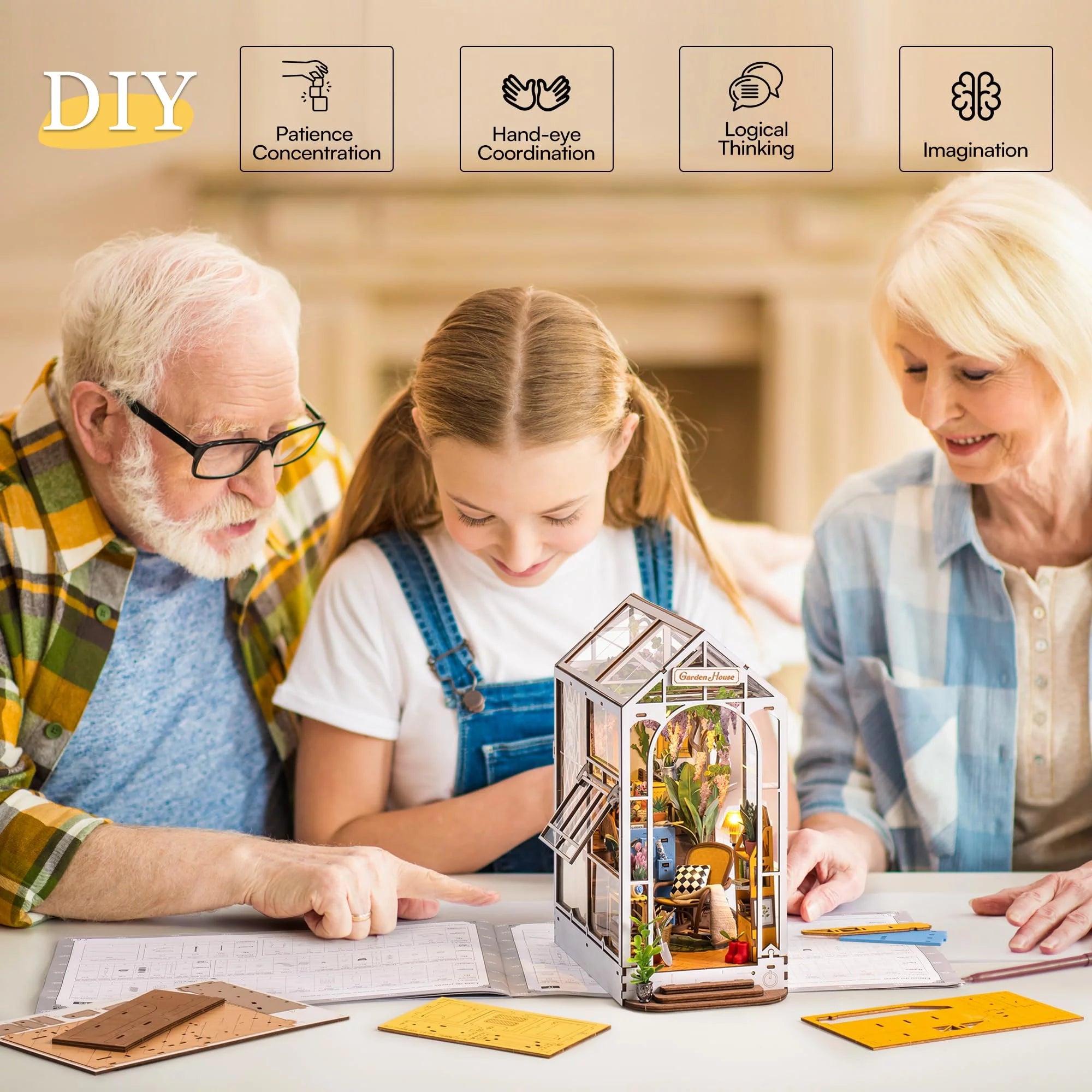 Book Nook Kit DIY Miniature House with LED Light Wooden Bookend Craft Diorama Kit L3204