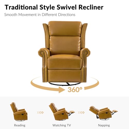 Genuine Leather Swivel Rocker Recliner with Footrest and Lumbar Support A135