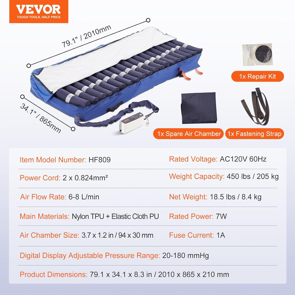 Alternating Air Pressure Mattress, Dual-Layer Pad for Hospital Beds, 450LBS Loading with Electric Quiet Pump X168690