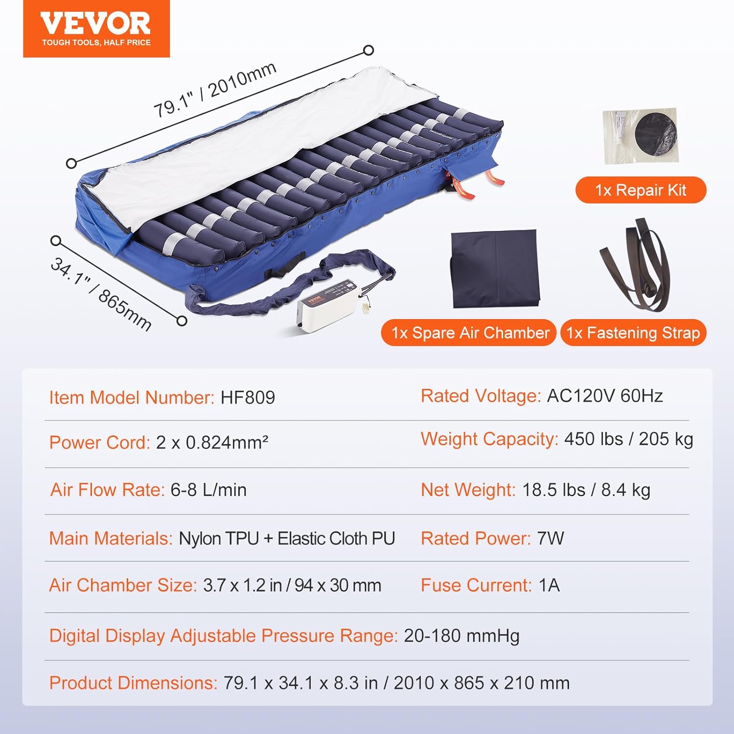 Alternating Air Pressure Mattress, Dual-Layer Pad for Hospital Beds, 450LBS Loading with Electric Quiet Pump X168690