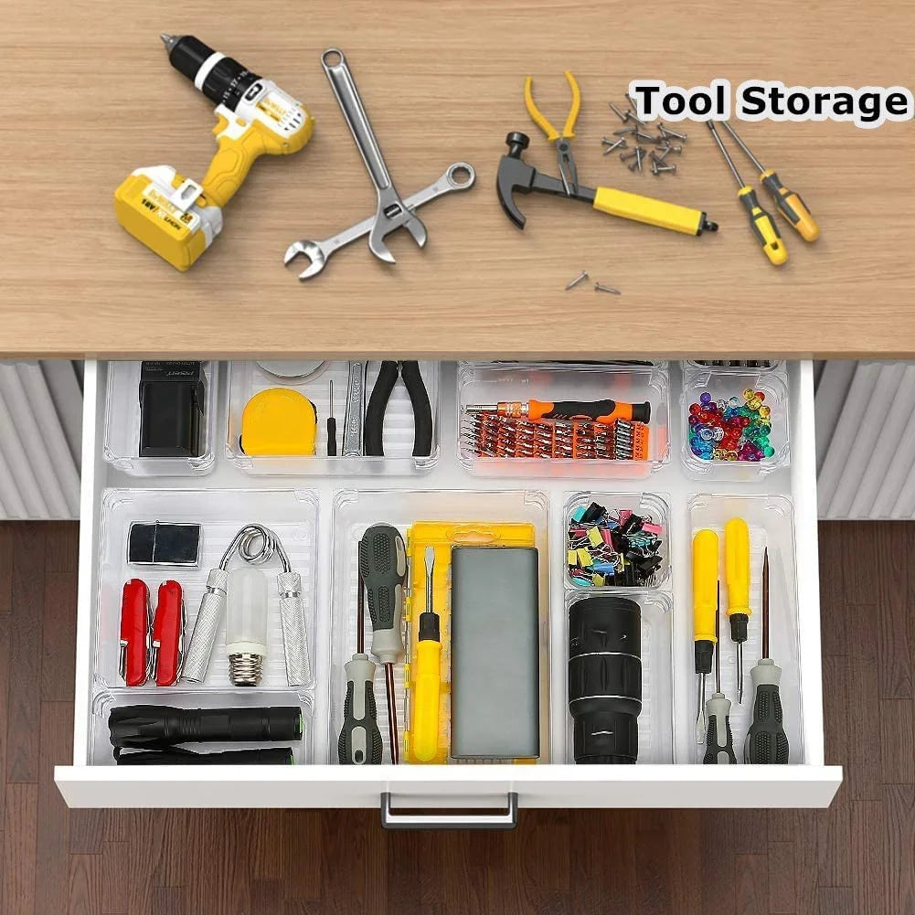 9 Pcs Clear Drawer Organizer Trays Assorted 4-Size Drawer Dividers K20834