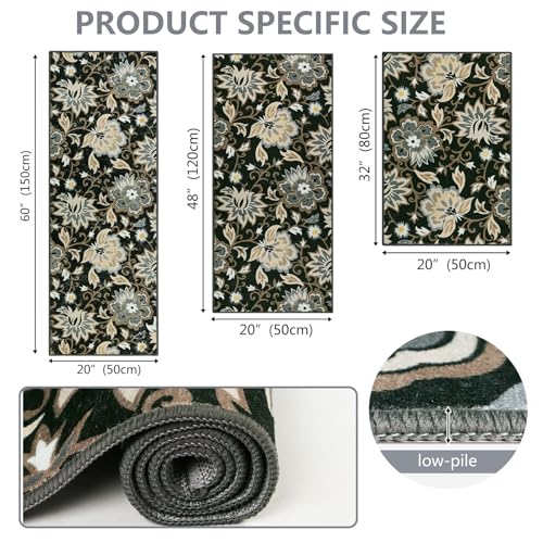 Non Slip Washable Floral Kitchen Mats Set of 3 T303