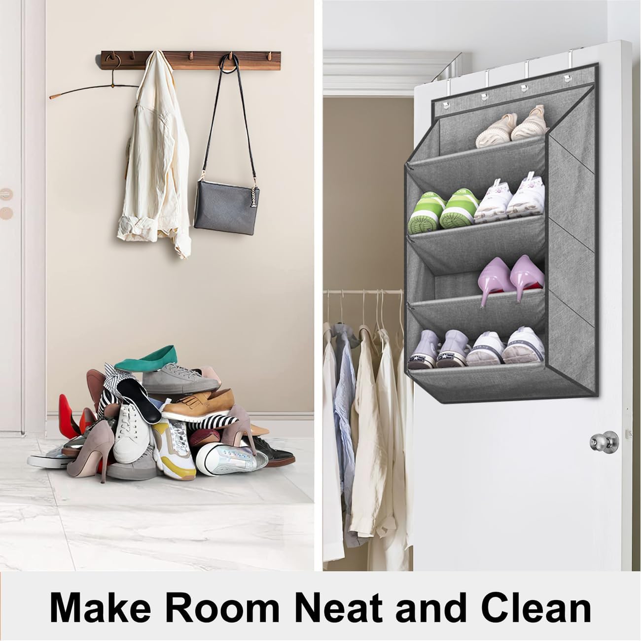 Grey Over The Door Shoe Organizer with Large Deep Pockets H4685