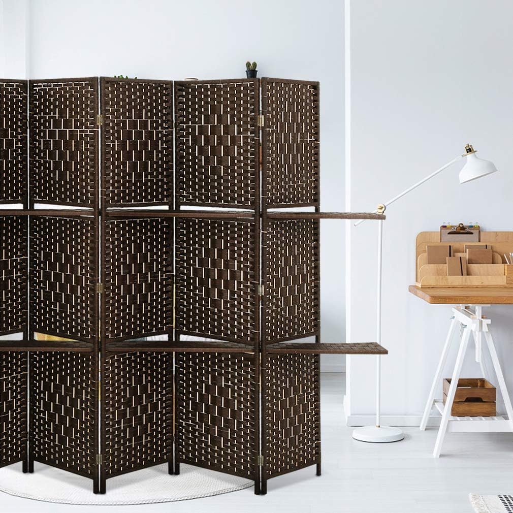 6 Ft Tall Wooden Folding Privacy Screen 6 Panel Room Divider with Shelves J918726