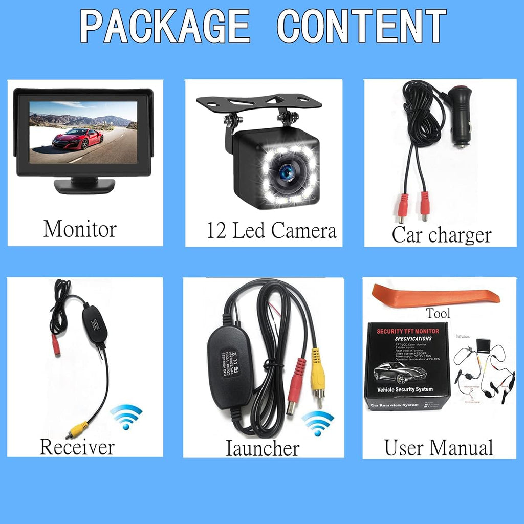 Wireless Backup Camera 4.3 Inch Rear View Camera FHD 1080P Waterproof Reversing Camera W2468