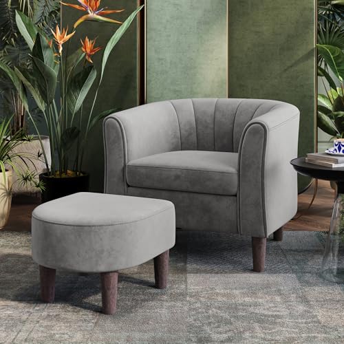 Olive Green Velvet Accent Chair with Ottoman E416551