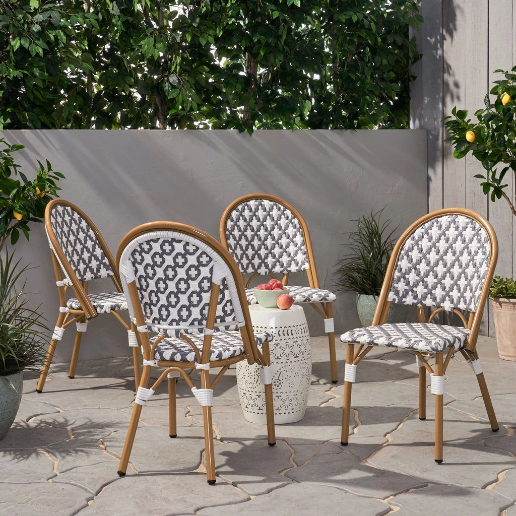 Set of 4 Gray White Bamboo Finish Outdoor Bistro Chair P690