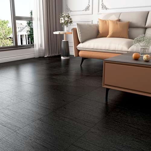 17-Pack 6"x36" Black Wood Luxury Vinyl Plank Flooring Peel and Stick Tiles Q126697
