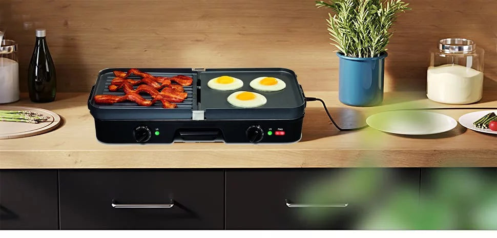 3-In-1 Nonstick Electric Griddle Grill with Reversible Plates Y875