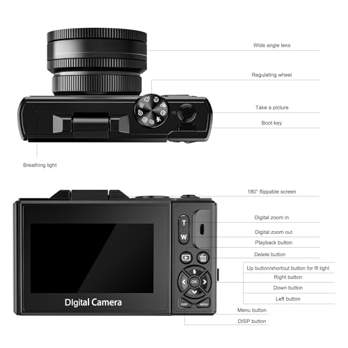 Black 64MP Digital Camera with 3" Flip Screen, 32GB SD Card, 2 Batteries F20301