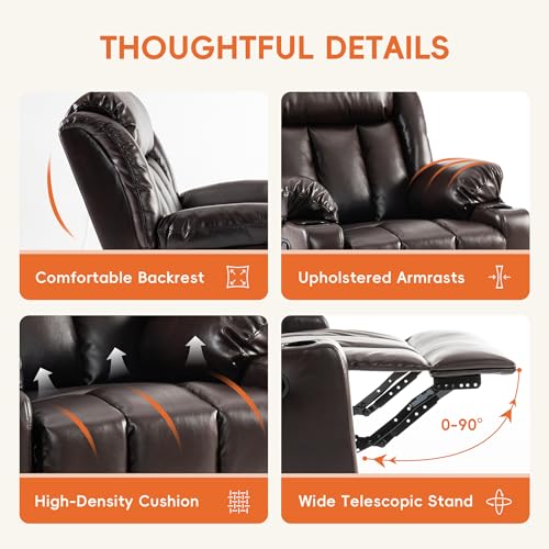 Overstuffed Manual Recliner Chair with Massage and Heat, Lime Gray T731