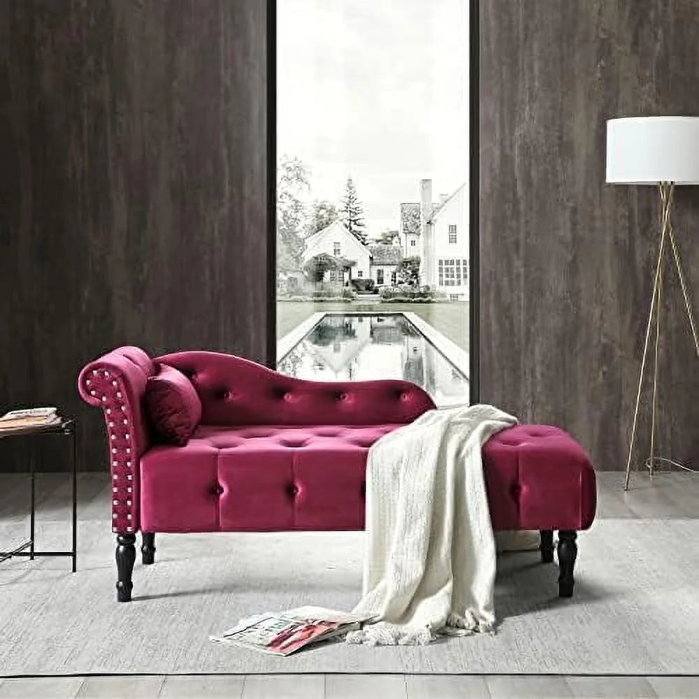 Grey Velvet Tufted Upholstered Lounge Chair with Pillow T2293