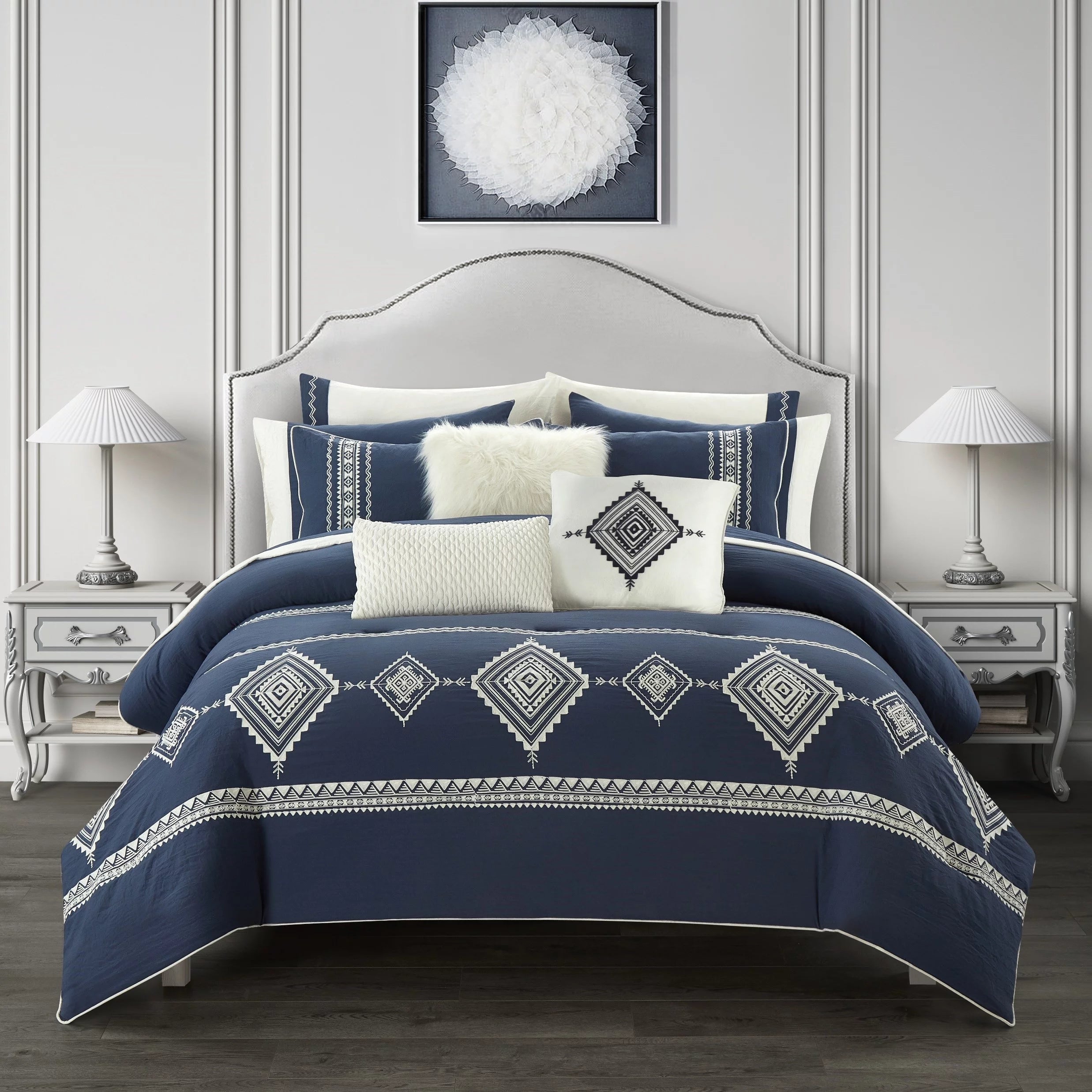 12-Piece Navy Full Comforter Set with Sheets L3115